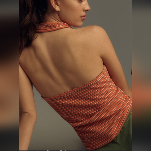 Anthropologie Pilcro Orange Striped Halter Top - Picture 2 of 7